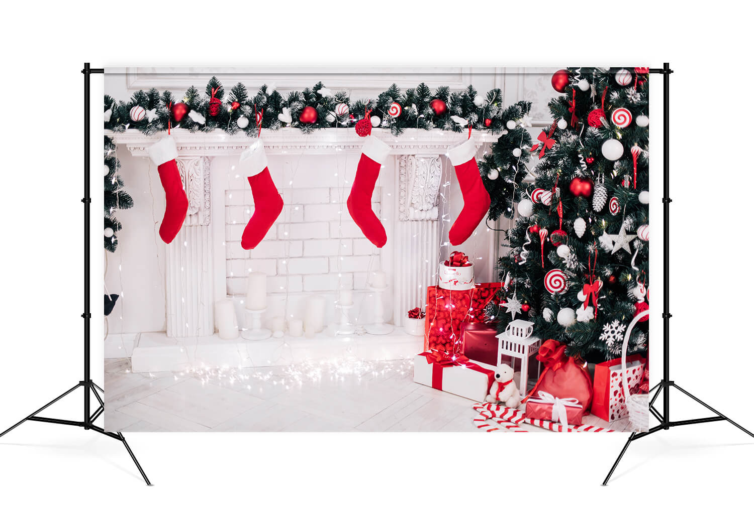 Christmas Tree Fireplace Socks Gift Box Backdrop UK M11-72
