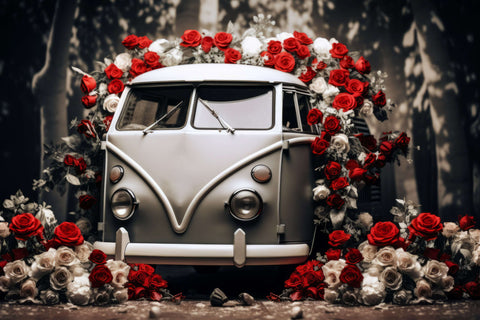Valentine's Day Vintage Car Red And White Roses Romantic Backdrop M12-34