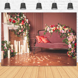 Dark Red Line Wall Candelabra Fireplace Surround Flowers Elegant Sofa Backdrop M2-25