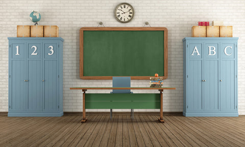 Back to School Retro Classroom Cabinets Backdrop UK M5-132