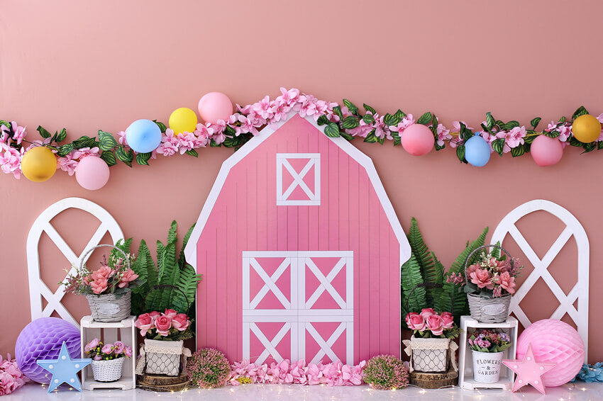 Pink Farm Colorful Flowers Spring Backdrop UK M5-136
