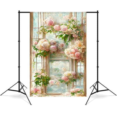 Fine Art Oil Painting Window Flowers Backdrop UK M5-150