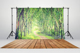 Enchanting Forest Lane Trees Wood Floor Backdrop UK M5-161