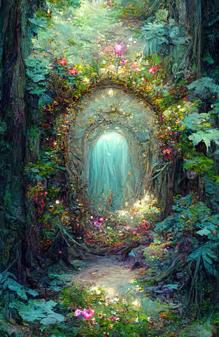 Mystic Jungle Forest Flowers Door Backdrop UK M5-49