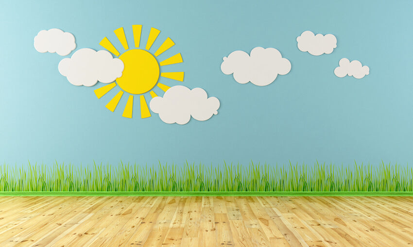 Cartoon Prairie Sun Clouds School Backdrop UK M5-97