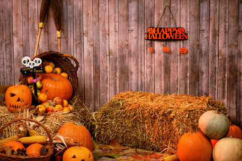 Pumpkin Haystack Autumn Halloween Backdrop UK M6-32