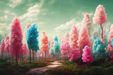 Colorful Dreamlike Candy Cotton Trees Backdrop UK M7-106
