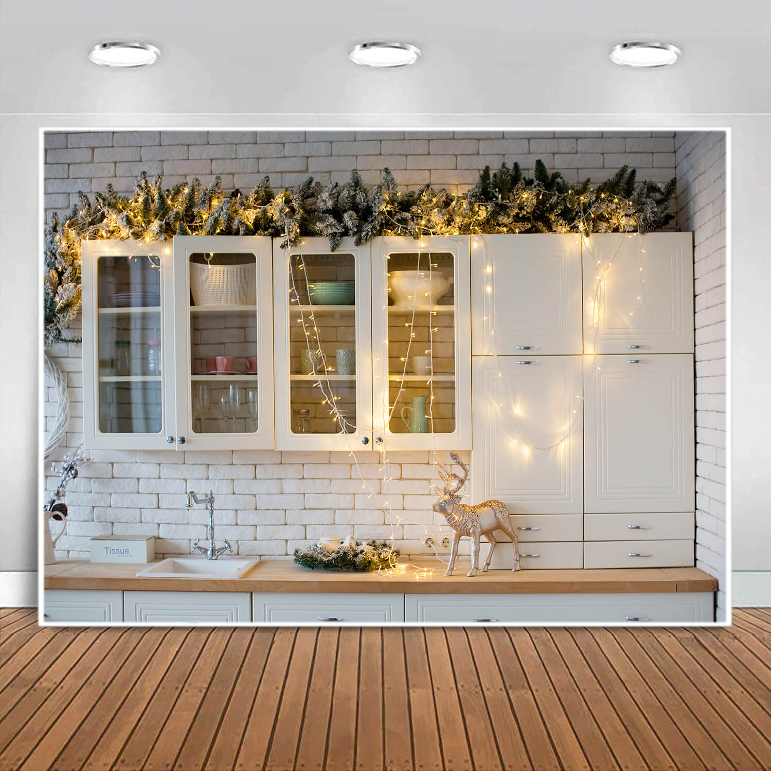 Decorated Christmas Kitchen Photography Backdrop UK M7-28