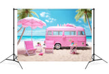 Summer Fashion Doll Beach Pink Bus Backdrop UK M7-87