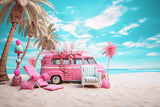 Fantasy Dolly Pink Bus Beach Photography Backdrop UK M7-88