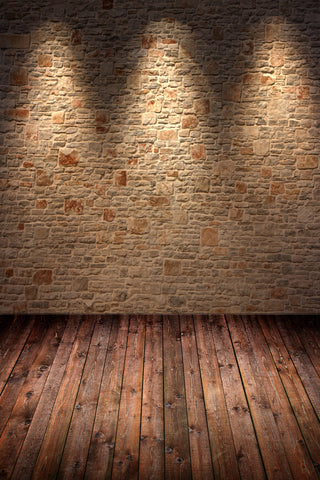Retro Brick Wall Lights Wood Floor Backdrop UK M8-07