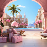 Pink Holiday Castle Fashion Doll Backdrop UK M8-39
