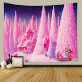 Dreamy Pink Gingerbread House Trees Backdrop UK M8-41