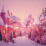 Pink Winter Christmas Town Street Backdrop UK M8-42