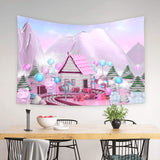 Pink Cartoon Candy House Mountain Backdrop UK M8-43