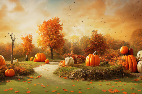 Autumn Scenery Pumpkins Photography Backdrop UK M8-46
