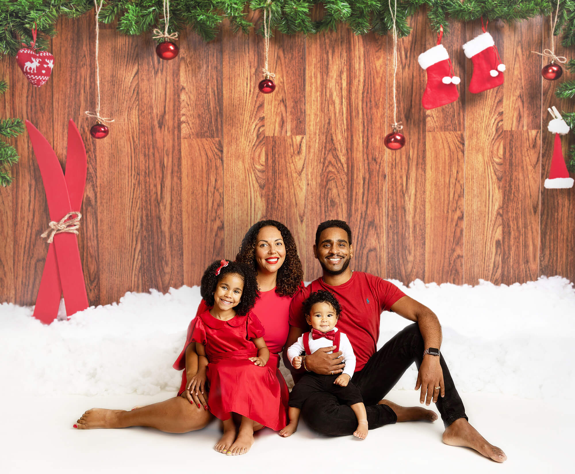 Christmas Stockings Wood Plank Snow Backdrop UK M9-04