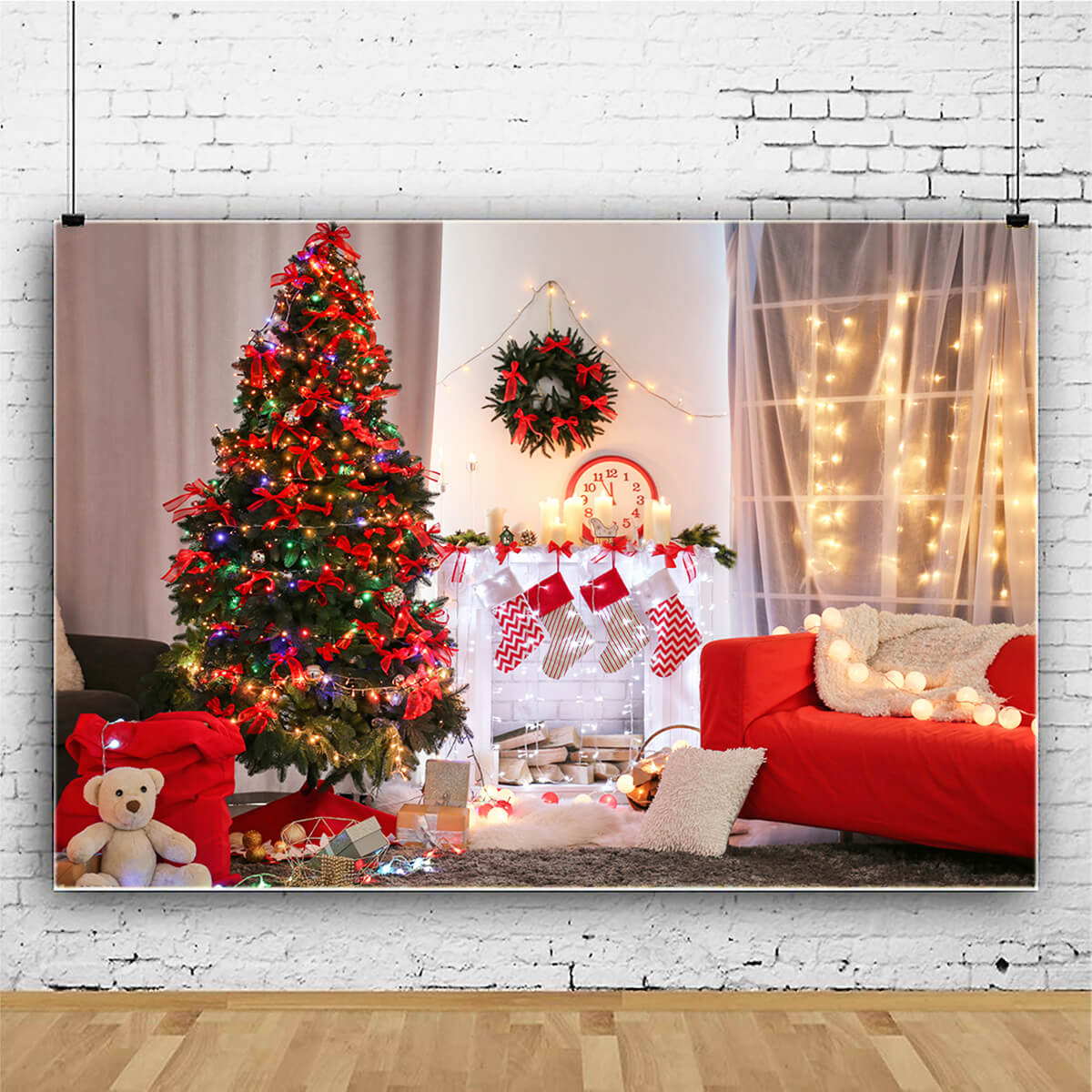 Christmas Tree Fireplace Photo Studio Backdrop UK M9-05