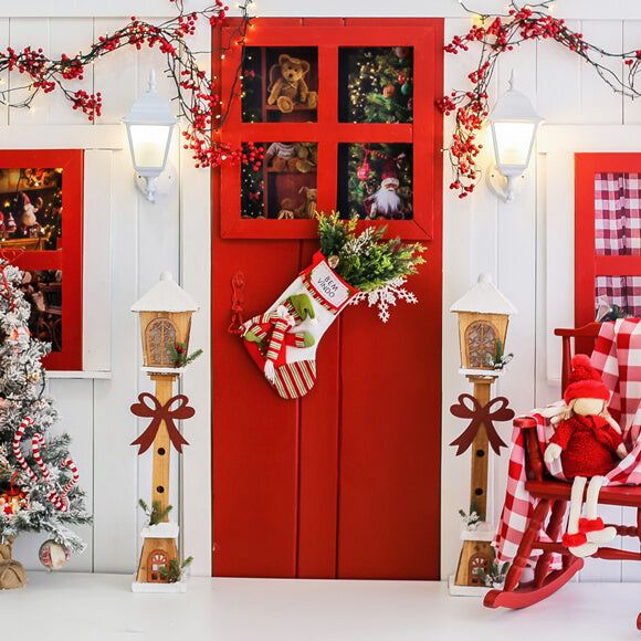 Christmas Decorated Door Backdrop for Photography UK M9-07