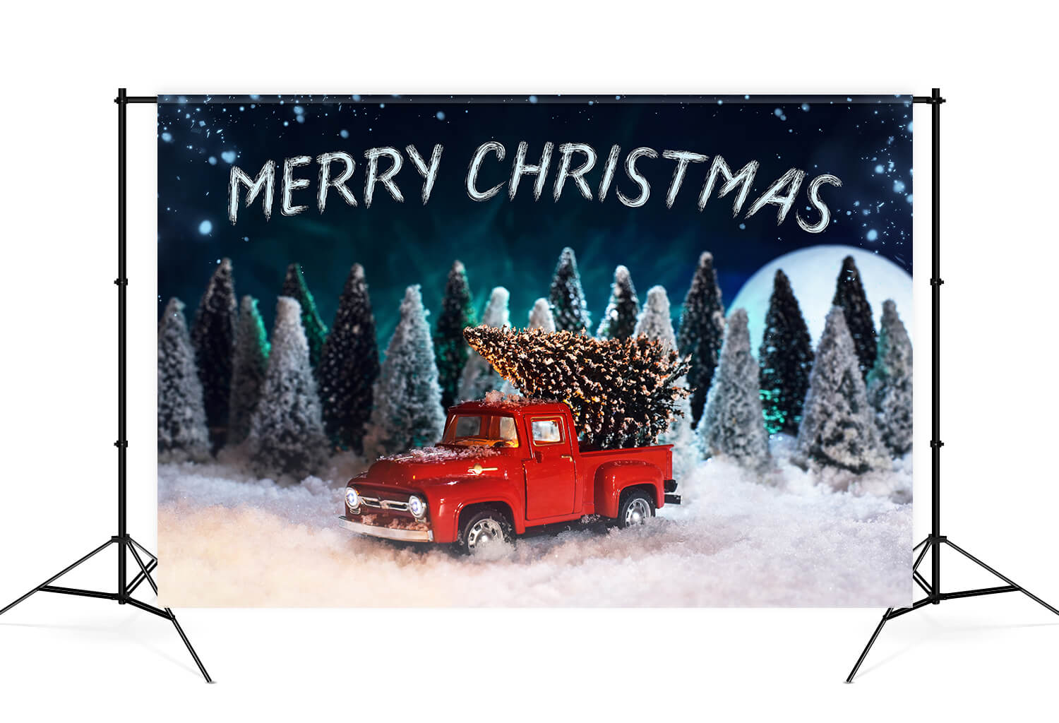 Snowy Forest Christmas Red Truck Backdrop UK M9-26