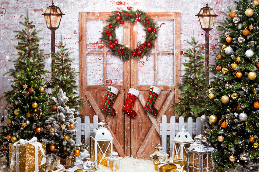 Snowflake Wooden Door Christmas Tree Backdrop UK M9-27