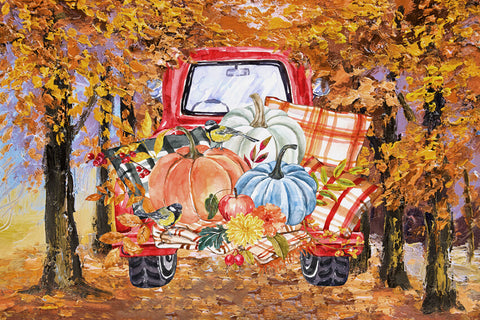 Autumn Pumpkin Red Truck Thanksgiving Harvest Backdrop UK M9-30