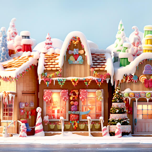 Christmas Snowy Gingerbread Candy House Backdrop UK M9-37
