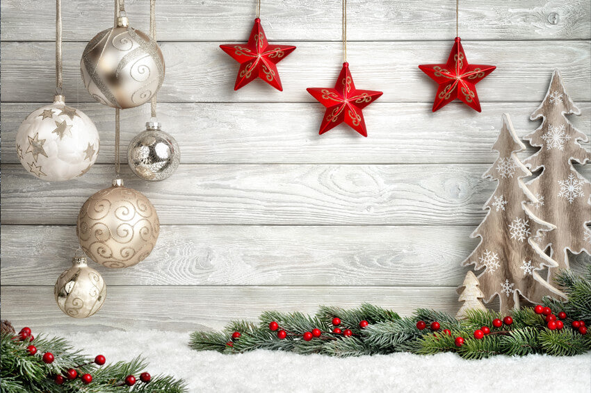 Christmas Ball White Wood Photography Backdrop UK M9-41