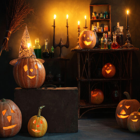 Halloween Witch Room Pumpkins Candles Backdrop UK M9-47