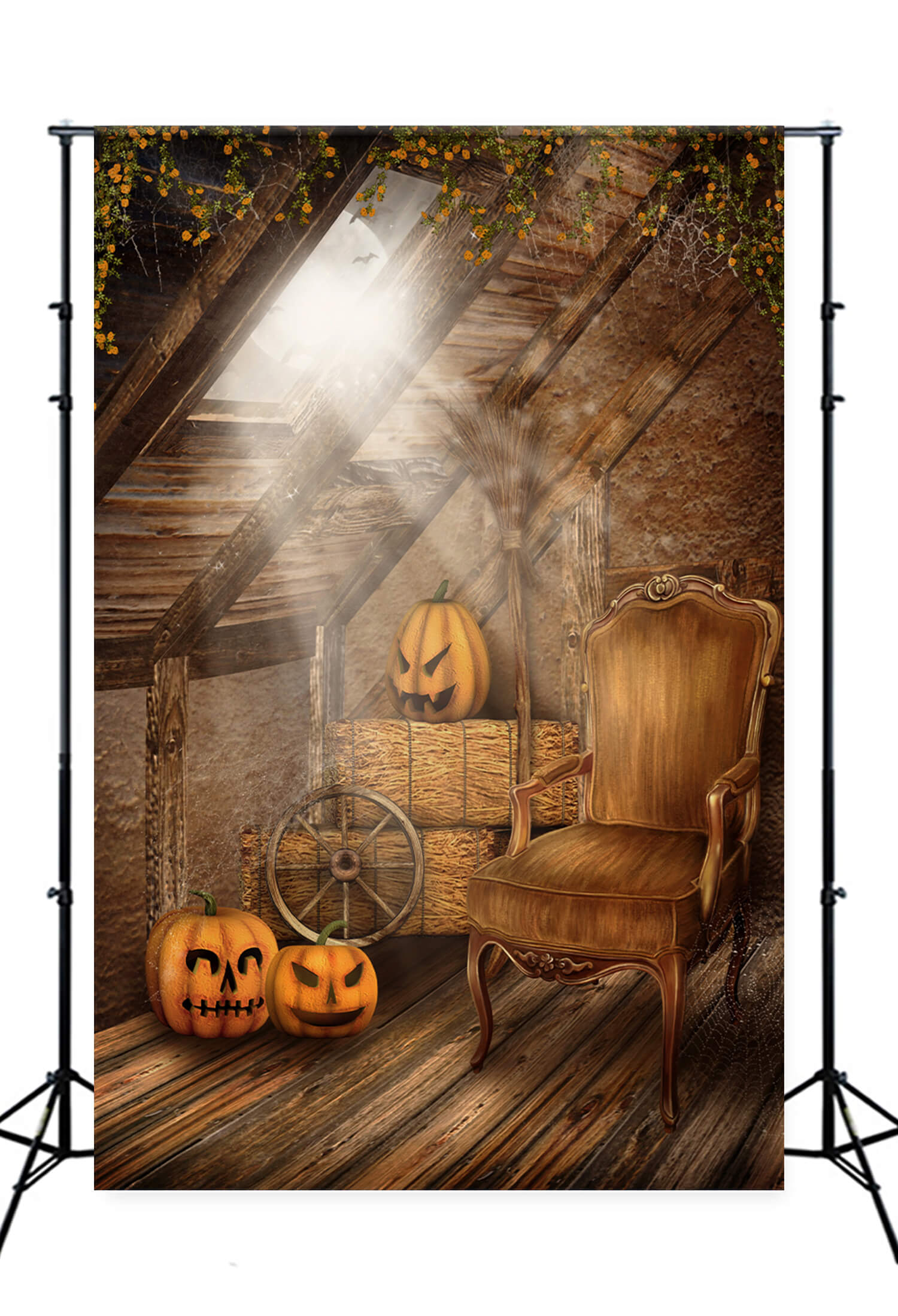 Halloween Old Attic Pumpkins Armchair Backdrop UK M9-55