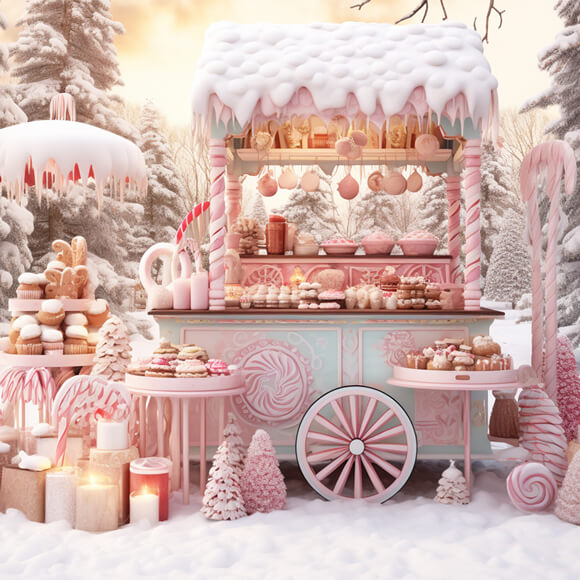 Candy Shop Cart Christmas Photography Backdrop UK M9-61