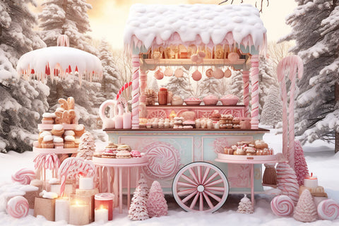 Candy Shop Cart Christmas Photography Backdrop UK M9-61