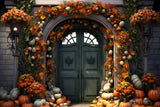Autumn Pumpkin Vintage Door Photo Backdrop UK M9-93