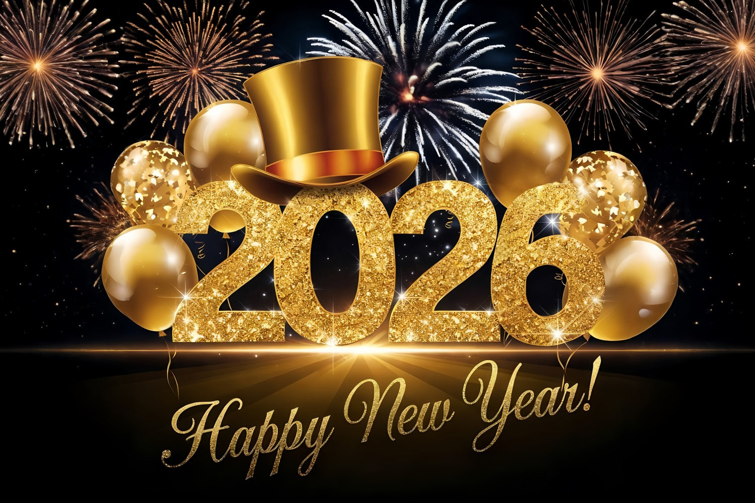 Happy New Year Photo Backdrop Glitter Balloons Festive Cheers New Year Backdrop UK MRR10-12
