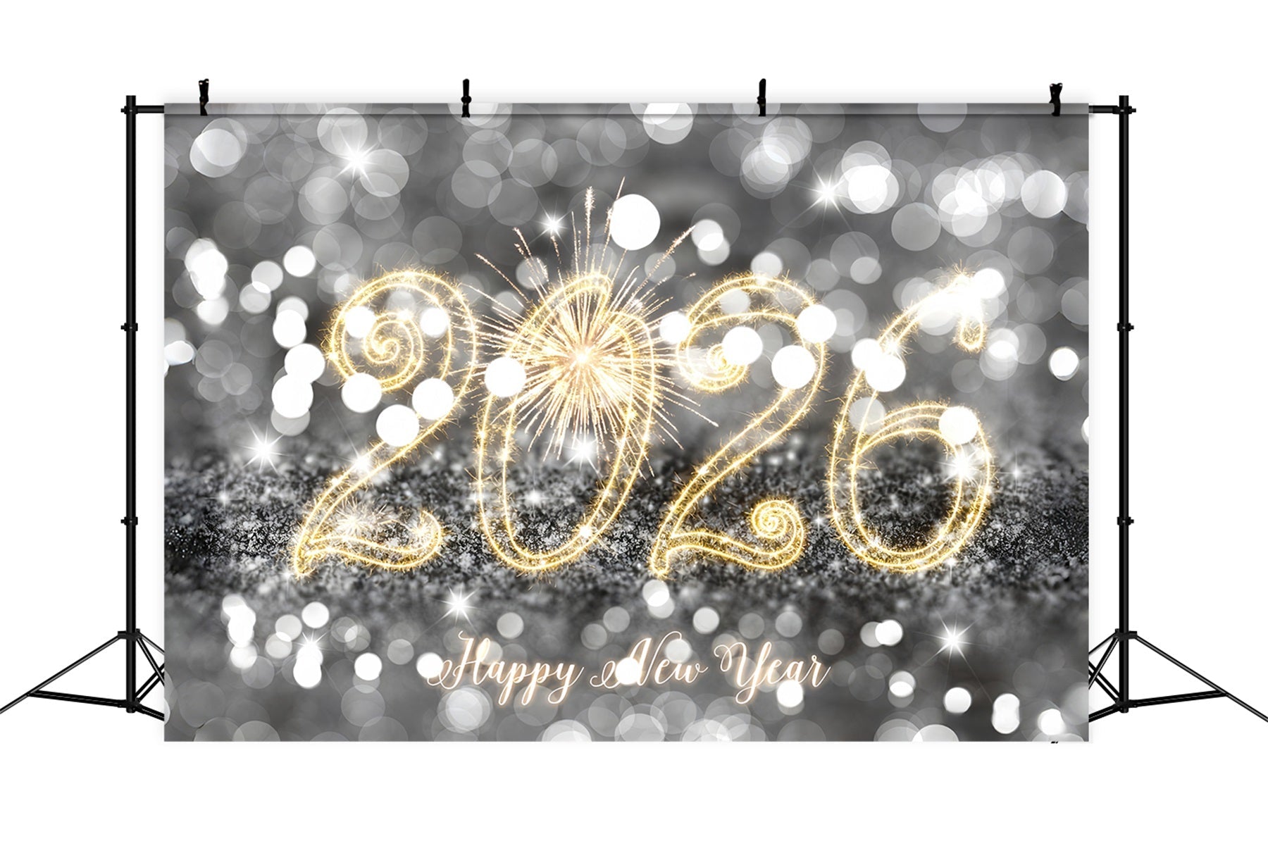 Happy New Year 2026 Backdrop Silver Sparkling Glitter Lights New Year Backdrop UK MRR10-13