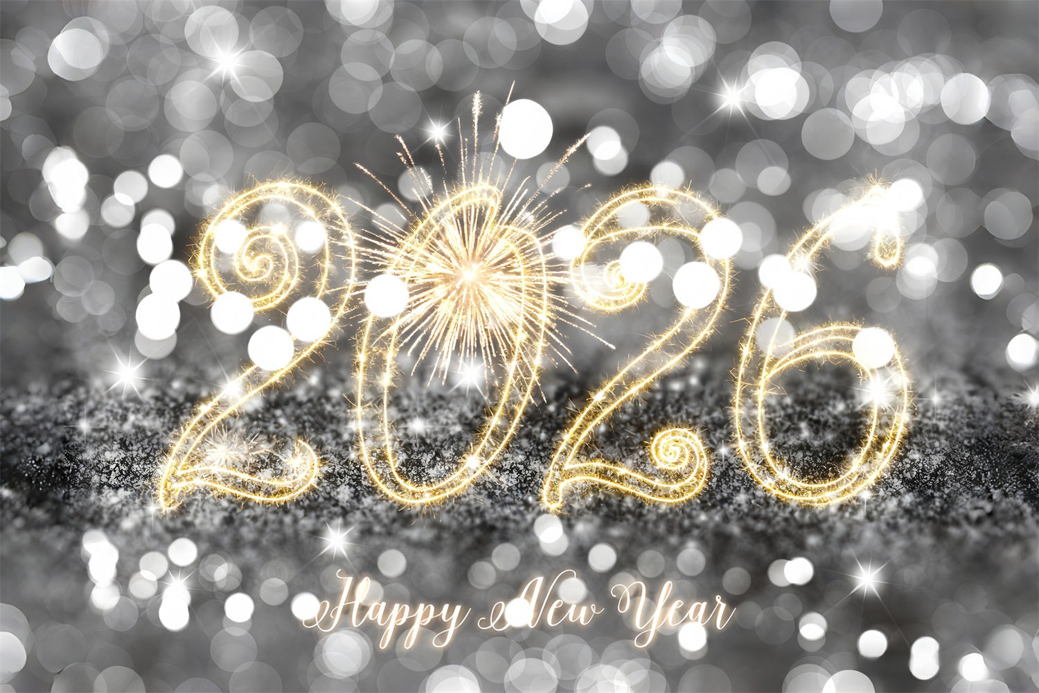 Happy New Year 2026 Backdrop Silver Sparkling Glitter Lights New Year Backdrop UK MRR10-13