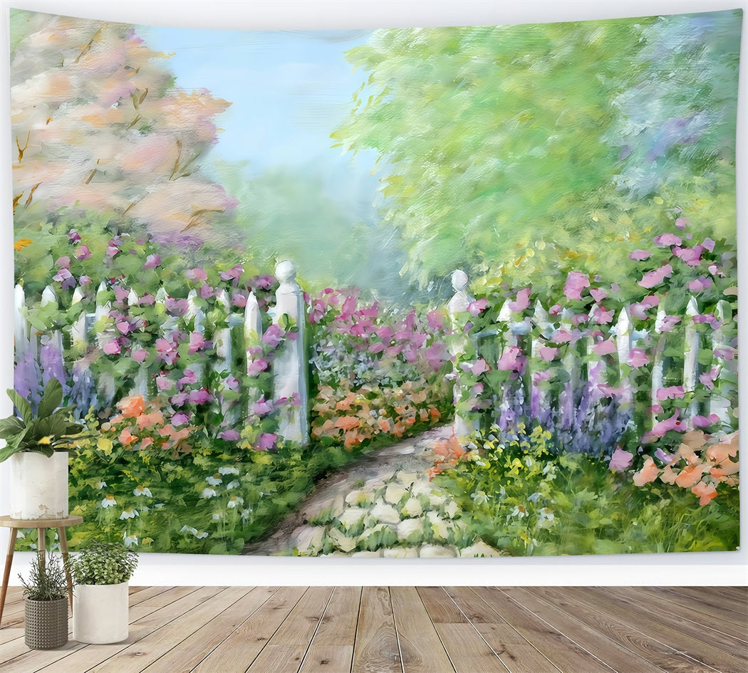 Newborn Backdrop Floral Garden White Fence Kids Photo Backdrop UK MRR10-20