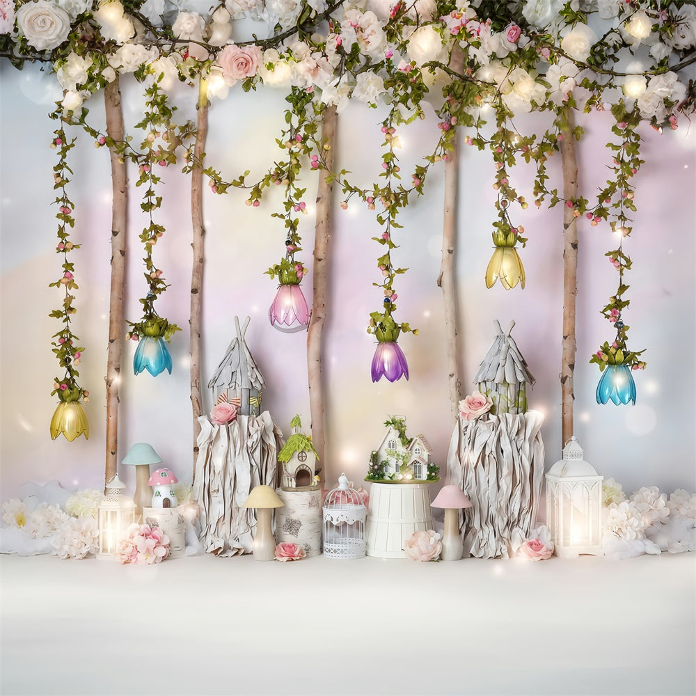 Kids Photo Backdrop Fairy Tale Cottage Flowers Newborn Backdrop UK MRR10-25