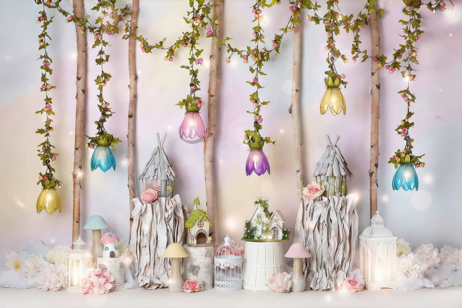 Kids Photo Backdrop Fairy Tale Cottage Flowers Newborn Backdrop UK MRR10-25