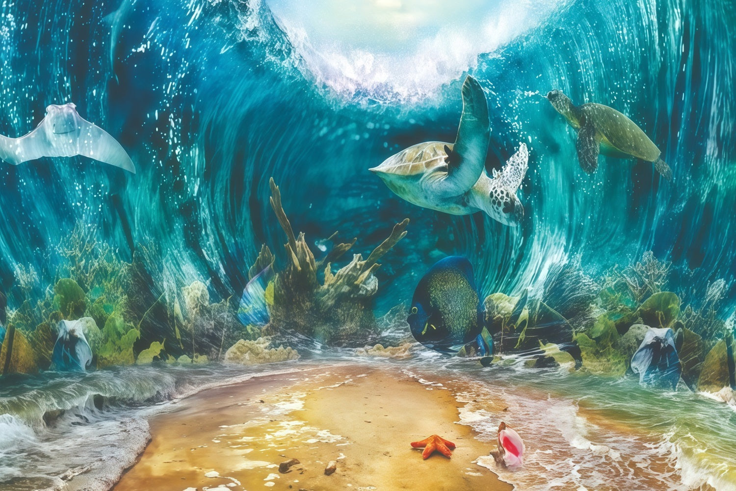 Cake Smash Backdrop Underwater Sea Life Turtles 1st Birthday Backdrop UK MRR10-37