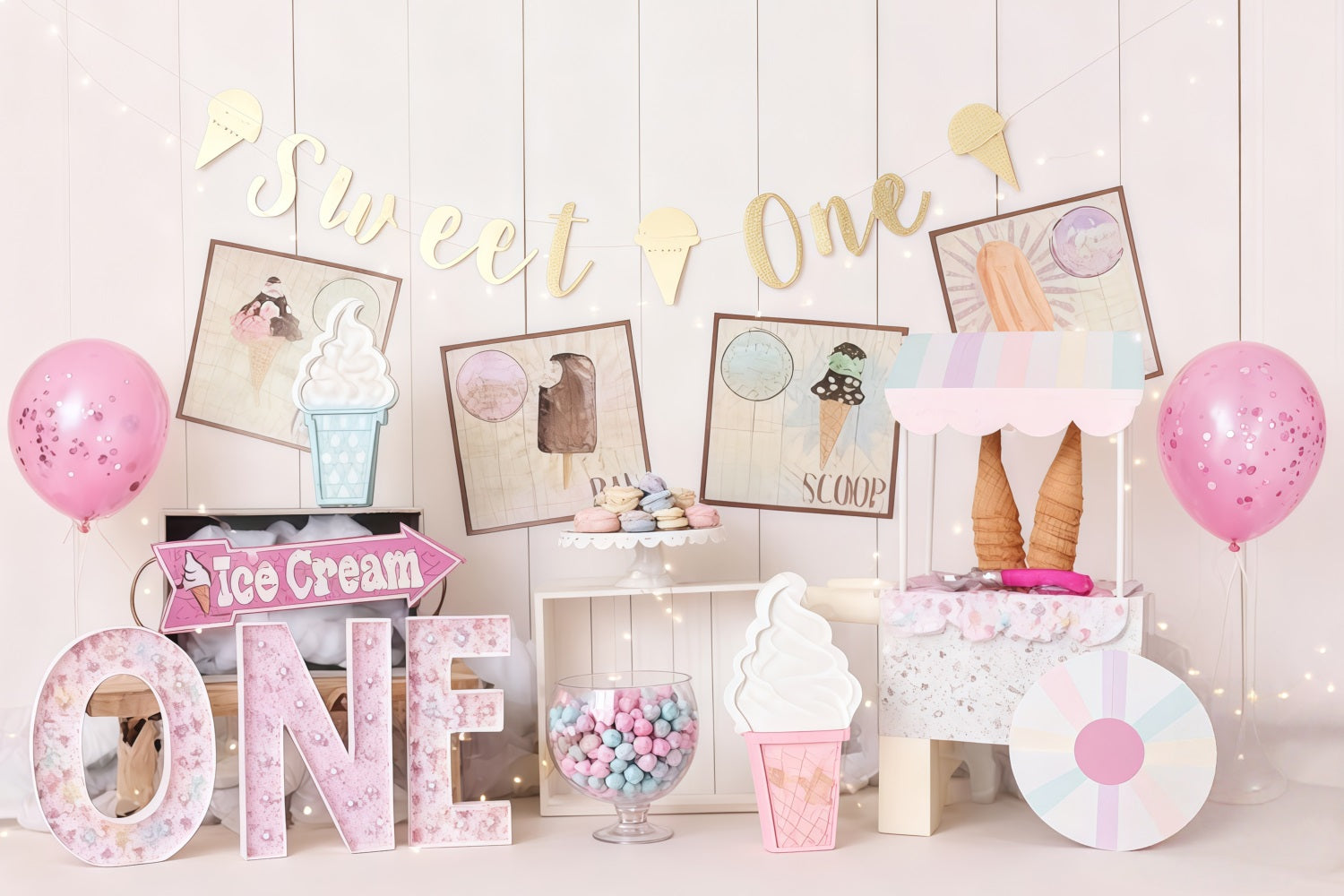 1st Birthday Backdrop Sweet Ice Cream Party Cake Smash Backdrop UK MRR10-41