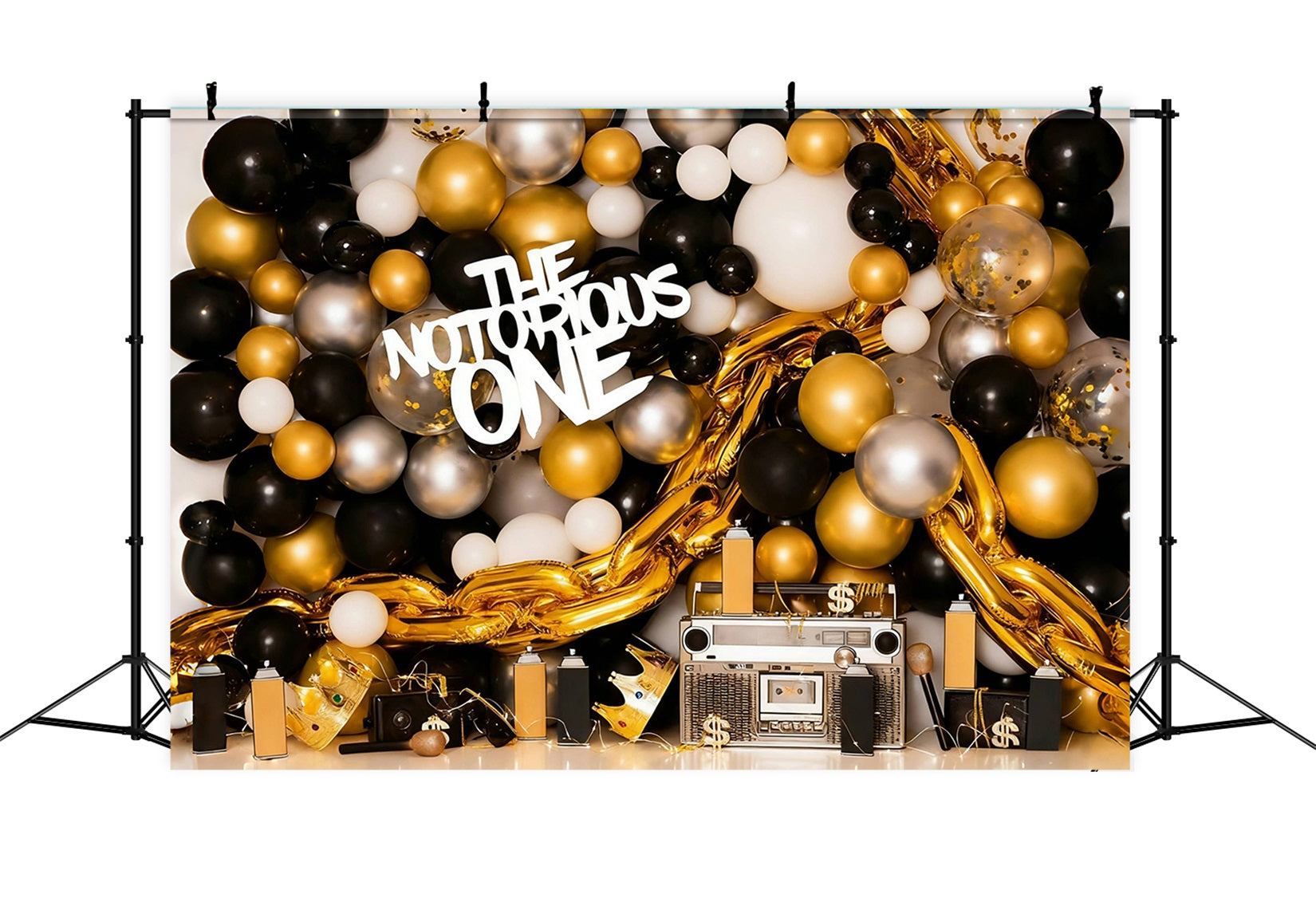 Cake Smash Backdrop Gold Black Balloons 1st Birthday Backdrop UK MRR10-43