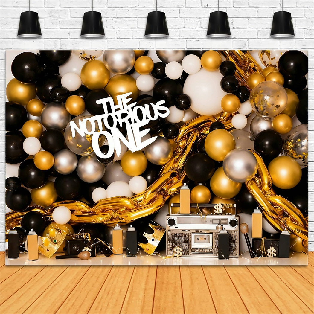 Cake Smash Backdrop Gold Black Balloons 1st Birthday Backdrop UK MRR10-43