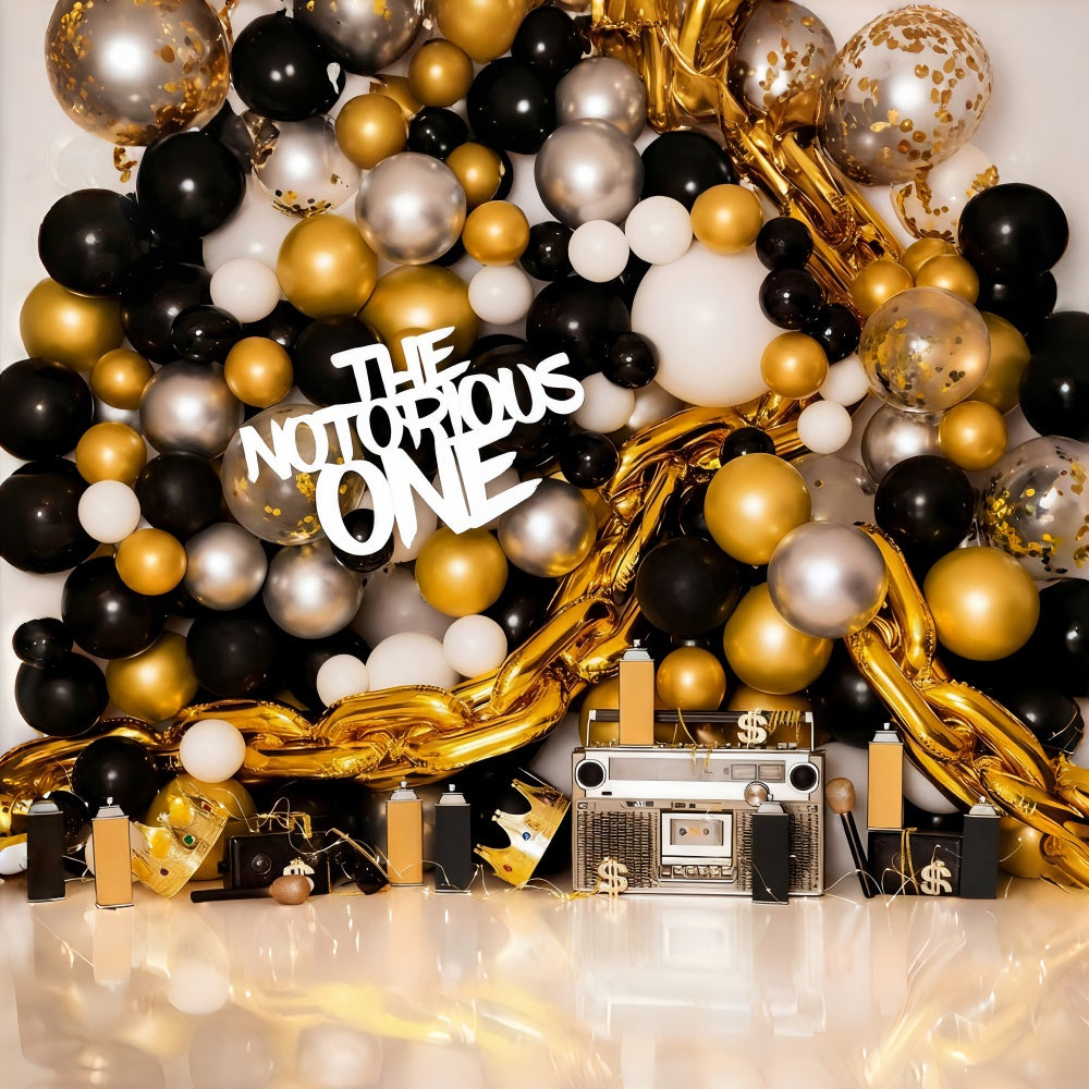 Cake Smash Backdrop Gold Black Balloons 1st Birthday Backdrop UK MRR10-43