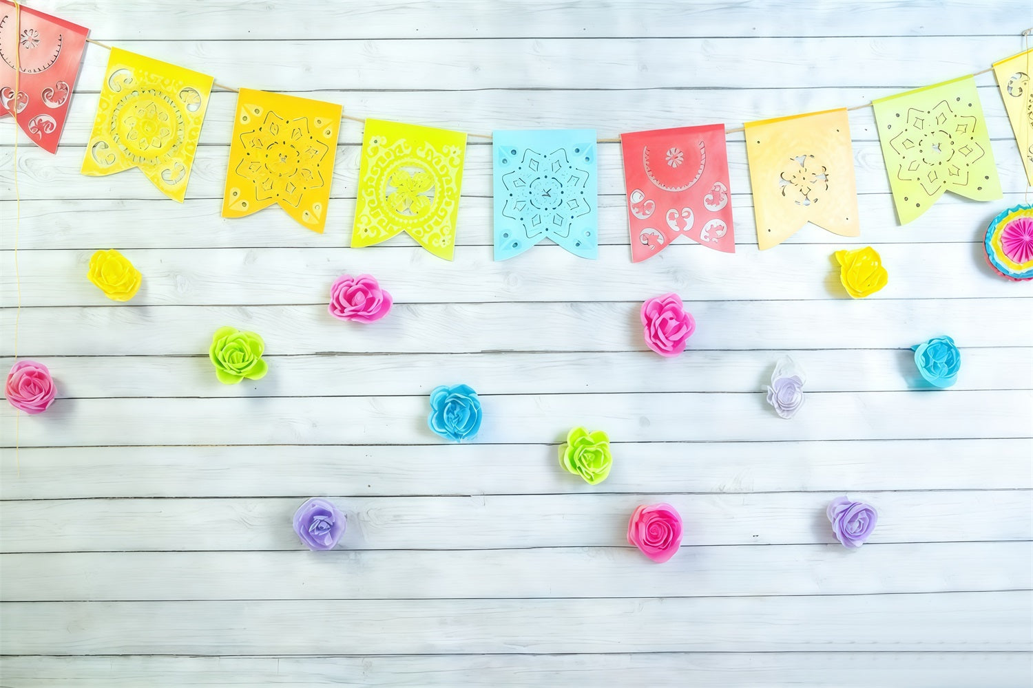 1st Birthday Backdrop Colorful Floral Garlands Flags Cake Smash Backdrop UK MRR10-46