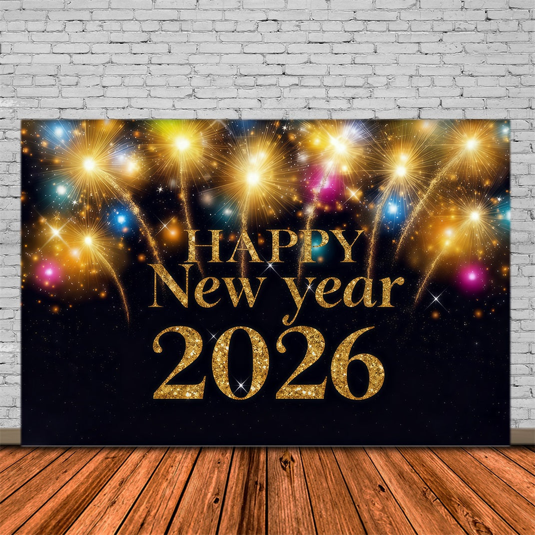 2026 New Year Backdrop Golden Fireworks Radiant Celebration New Years Photo Backdrop UK MRR10-8