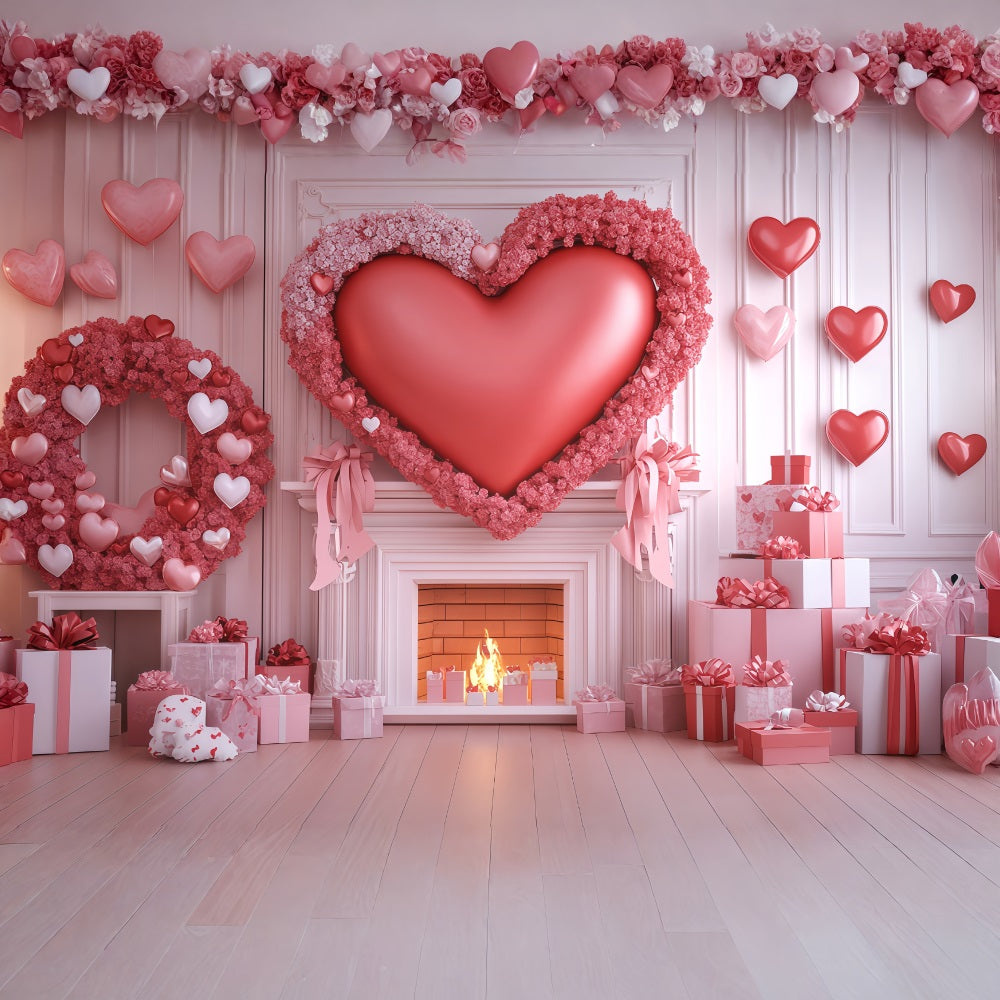 Valentine's Day Hearts Backdrop Pink Heart Gift Fireplace Valentines Backdrop UK MRR11-101