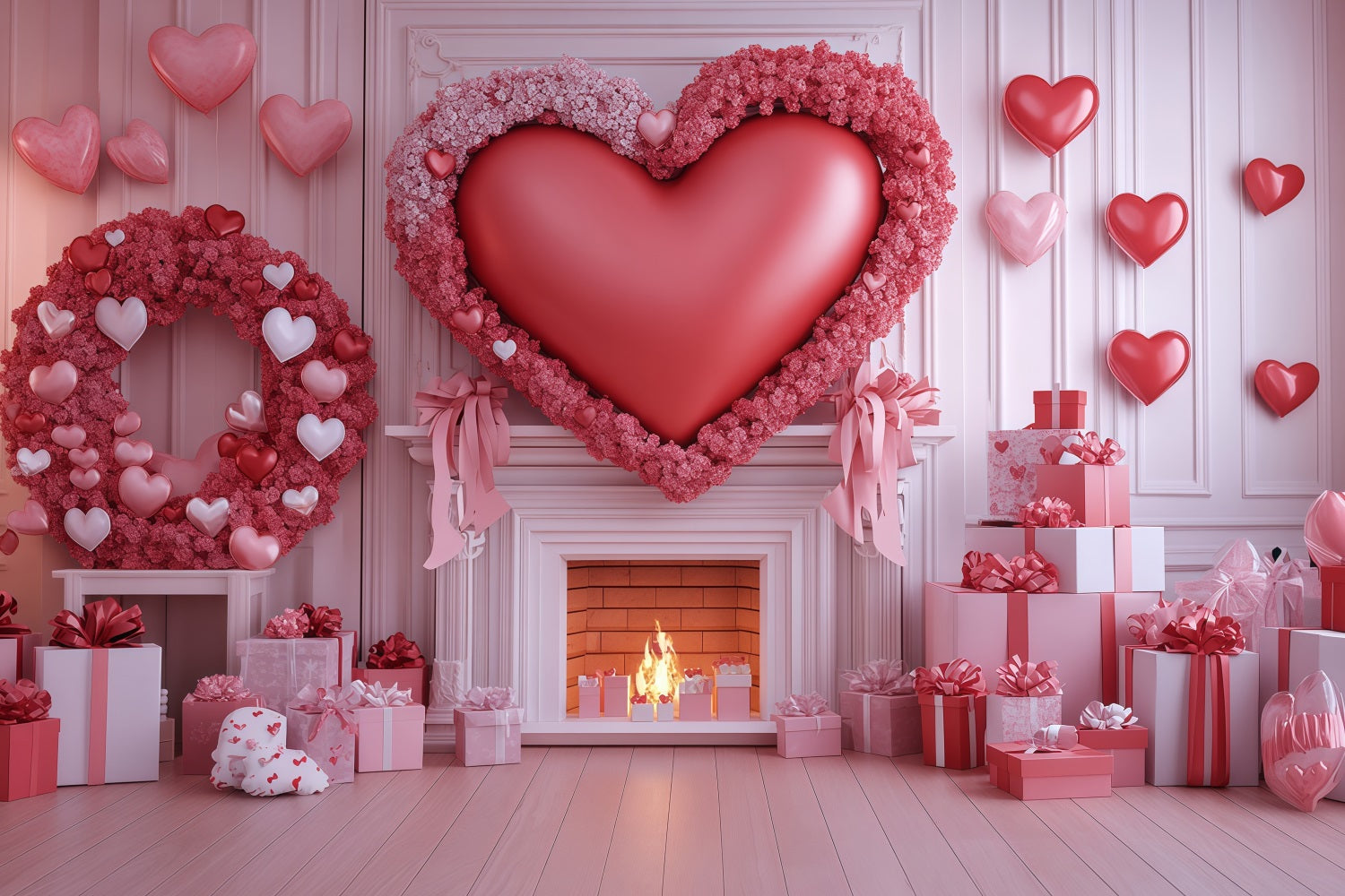 Valentine's Day Hearts Backdrop Pink Heart Gift Fireplace Valentines Backdrop UK MRR11-101
