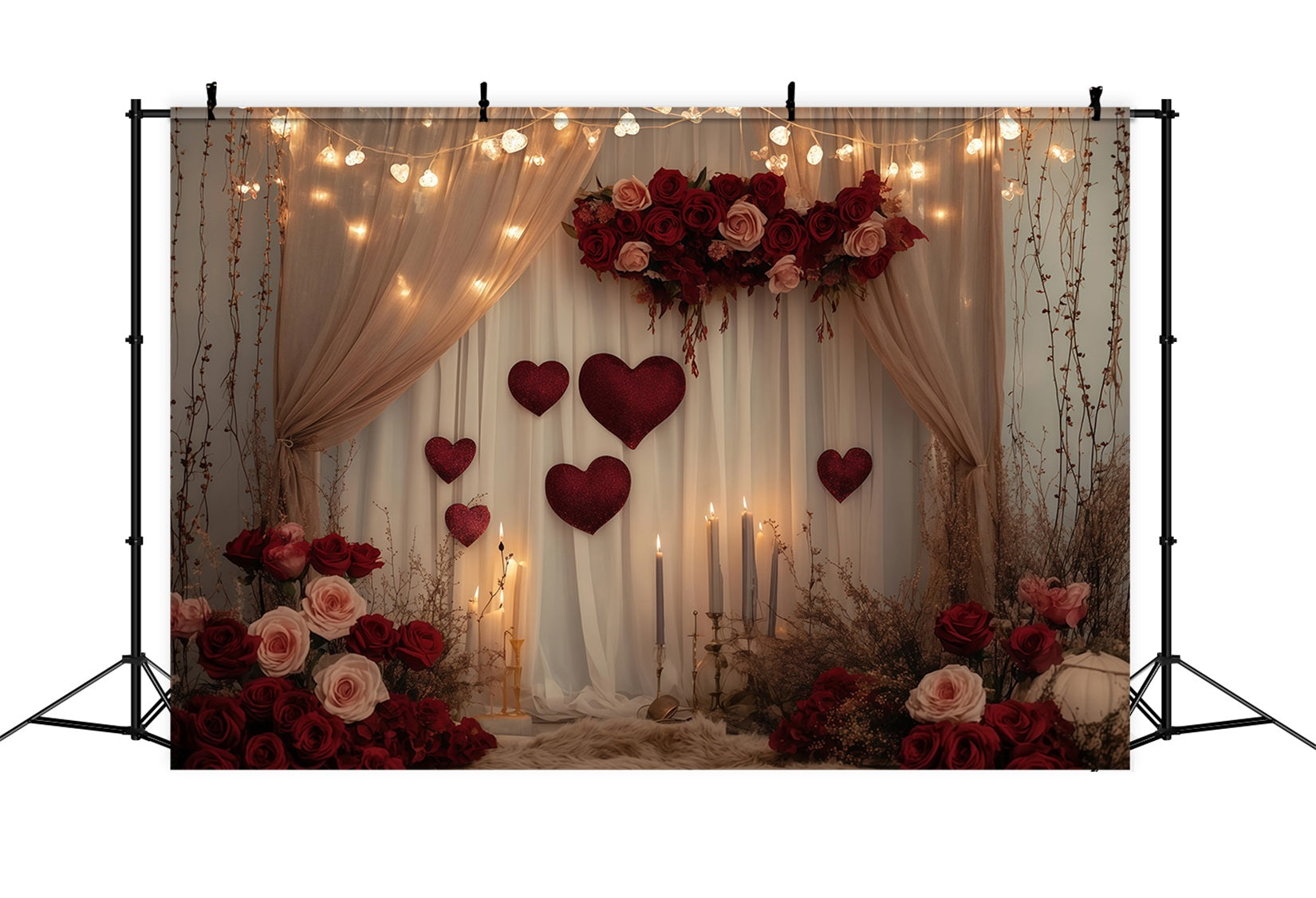 Valentine Backdrops Romantic Candle Rose Drapes Valentine's Day Backdrop UK MRR11-102