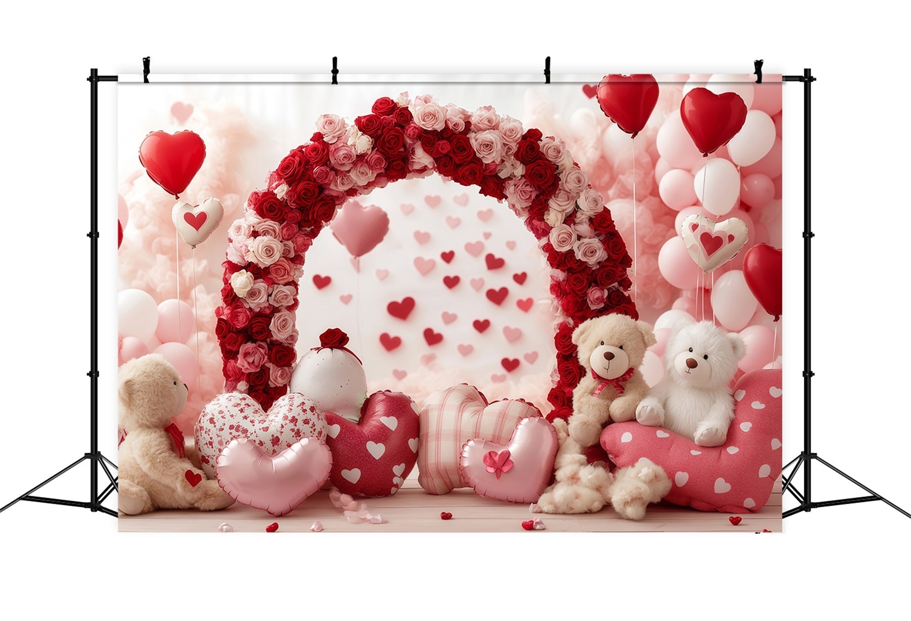 Valentine's Day Backdrops Rose Bear Heart Arch Valentine Balloon Backdrop UK MRR11-103